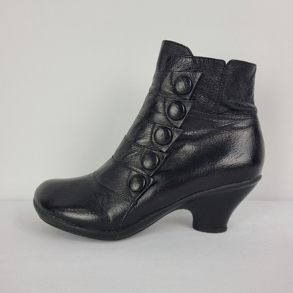 Miz Mooz Black Leather Button Booties Size 9